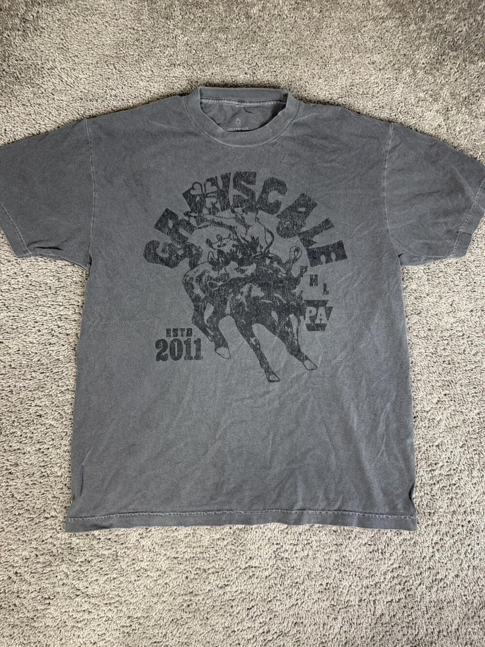 Grayscale Shirt Mens L Gray Bucking Horse Graphic Crew Neck Tee Short Sleeve